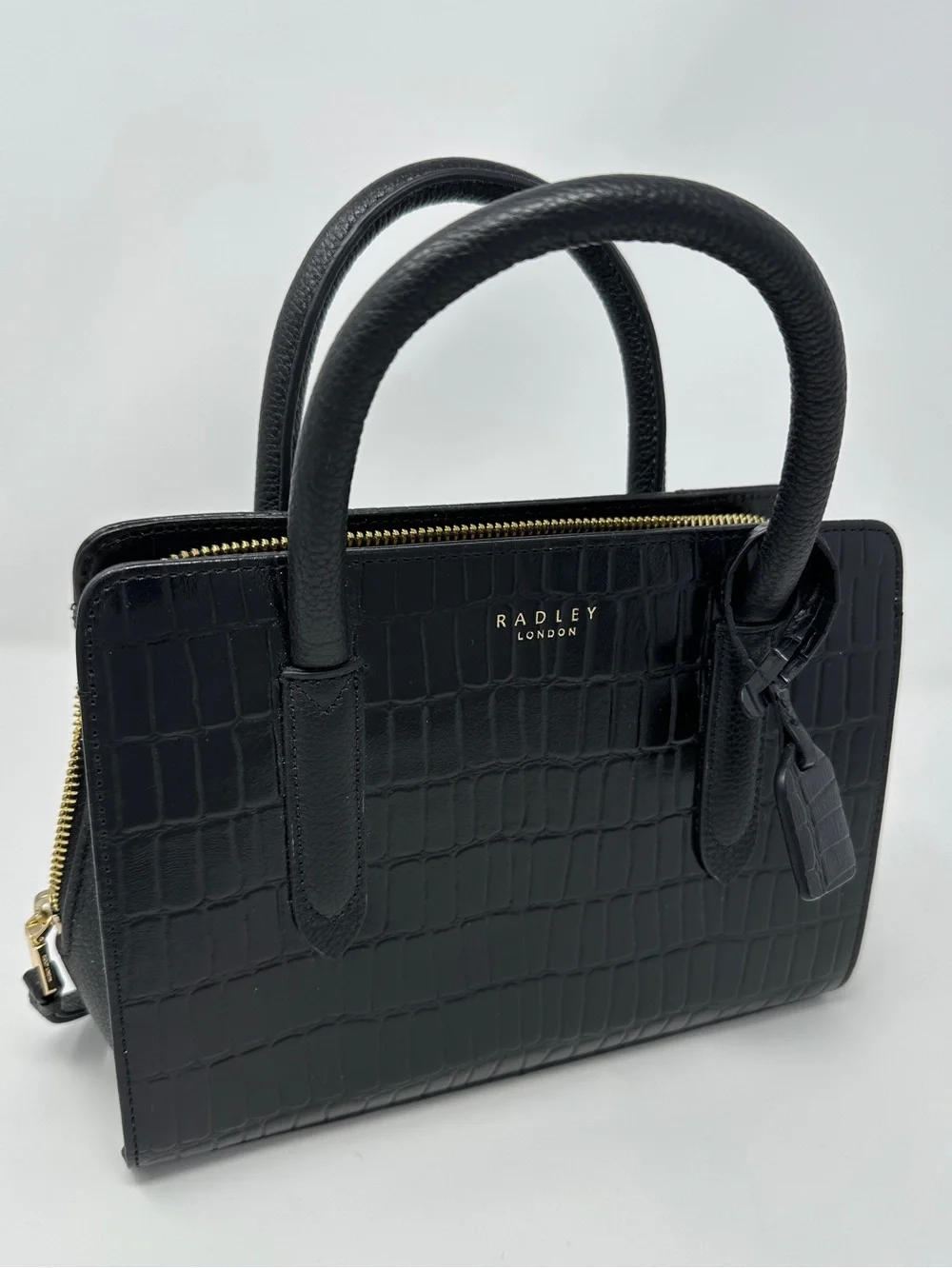 RADLEY LONDON Black Croc-Embossed Leather Satchel with Gold Hardware